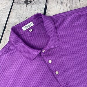 Peter Millar Summer Comfort‎ Polo Shirt Mens XL Purple Geometric AOP Performance